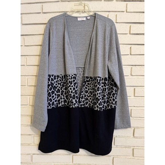 Belle by Kim Gravel Sweaters - Belle by Kim Gravel Color-Block Cardigan Size XL Black Gray Polyester/Spandex